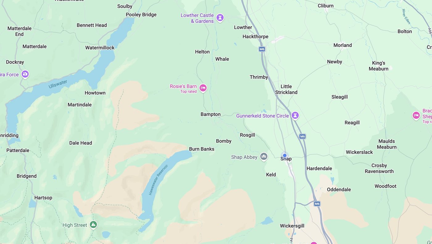Map of Shap and the surrounding eastern Lake District